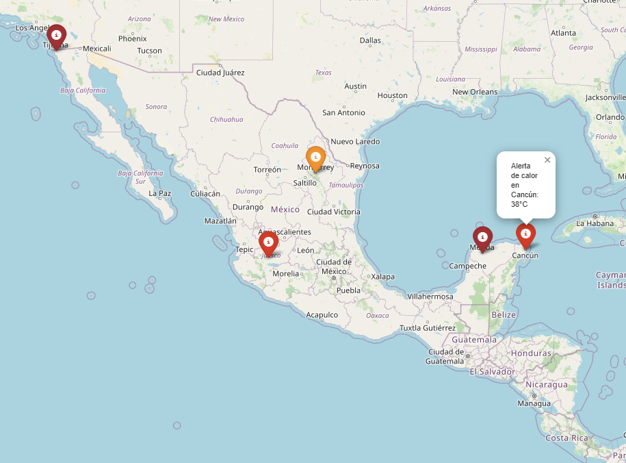 Mapa de temperaturas altas en México